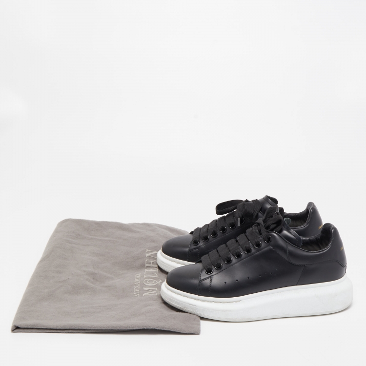Pre Owned Alexander McQueen Black Leather Oversized Sneakers Size 37