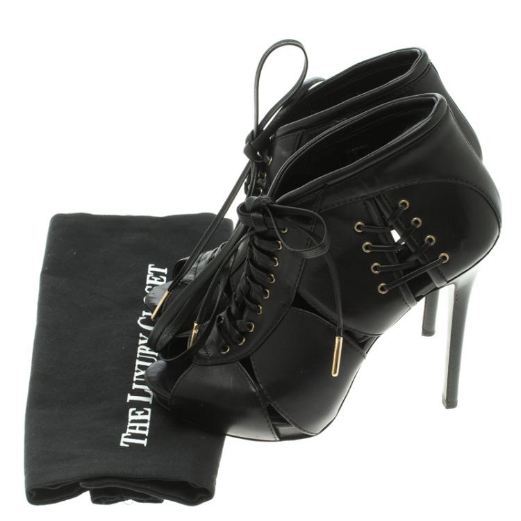 Pre Owned Alexander Mcqueen Black Leather Lace Up Ankle Boots Size 39