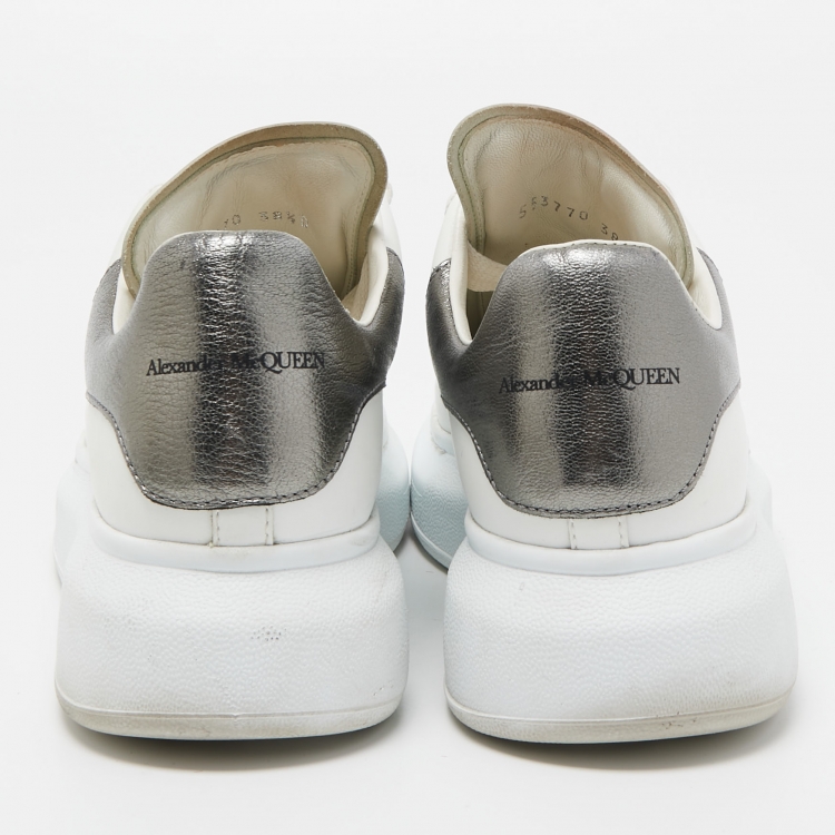 Pre Owned Alexander McQueen White/Grey Leather Oversized Sneakers Size 38.5