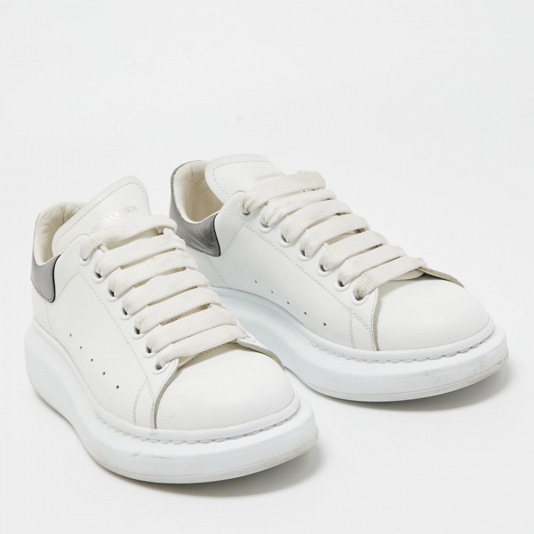 Pre Owned Alexander McQueen White/Grey Leather Oversized Sneakers Size 38.5