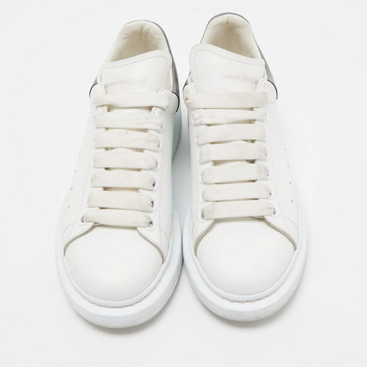 Pre Owned Alexander McQueen White/Grey Leather Oversized Sneakers Size 38.5