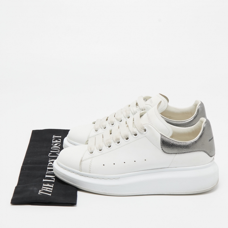 Pre Owned Alexander McQueen White/Grey Leather Oversized Sneakers Size 38.5