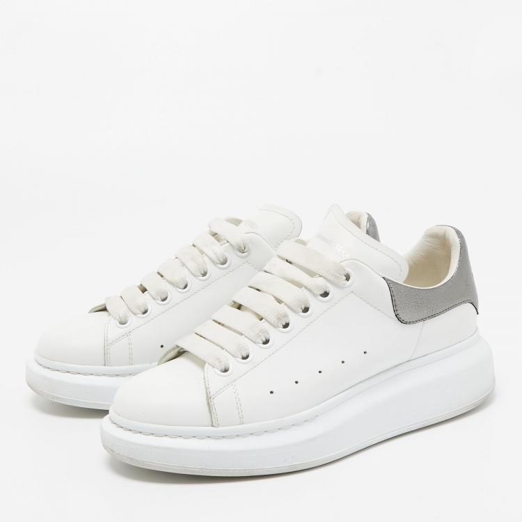 Pre Owned Alexander McQueen White/Grey Leather Oversized Sneakers Size 38.5