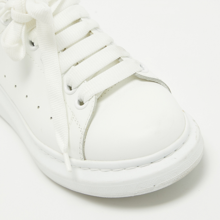 Pre Owned Alexander McQueen White Leather Crystal Embellished Oversized Sneakers Size 37