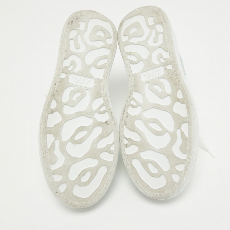 Pre Owned Alexander McQueen White Leather Crystal Embellished Oversized Sneakers Size 37