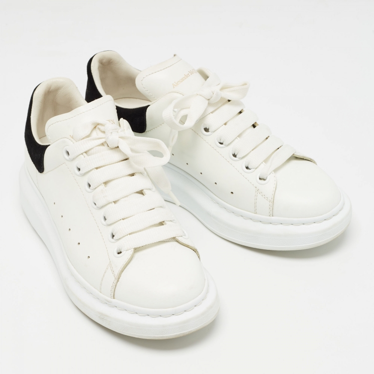 Pre Owned Alexander McQueen White/Black Leather Larry Sneakers Size 37
