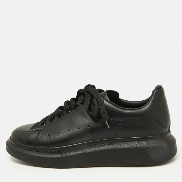 【関税&送料込】Alexander Mcqueen Black Leather Sneakers Alexander McQueen Black Leather Oversized Low Top Sneakers