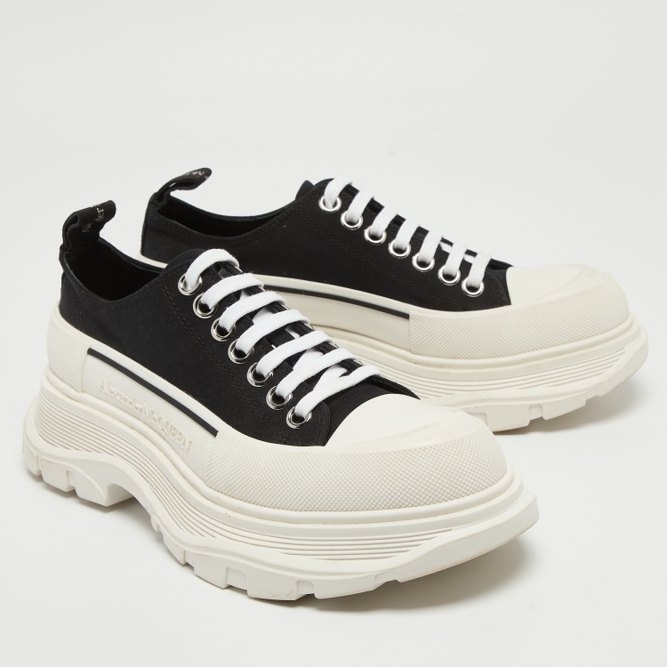 Pre Owned Alexander McQueen Black Canvas Tread Slick Sneakers Size 38