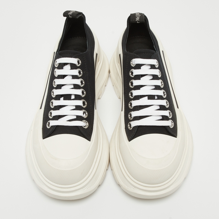 Pre Owned Alexander McQueen Black Canvas Tread Slick Sneakers Size 38