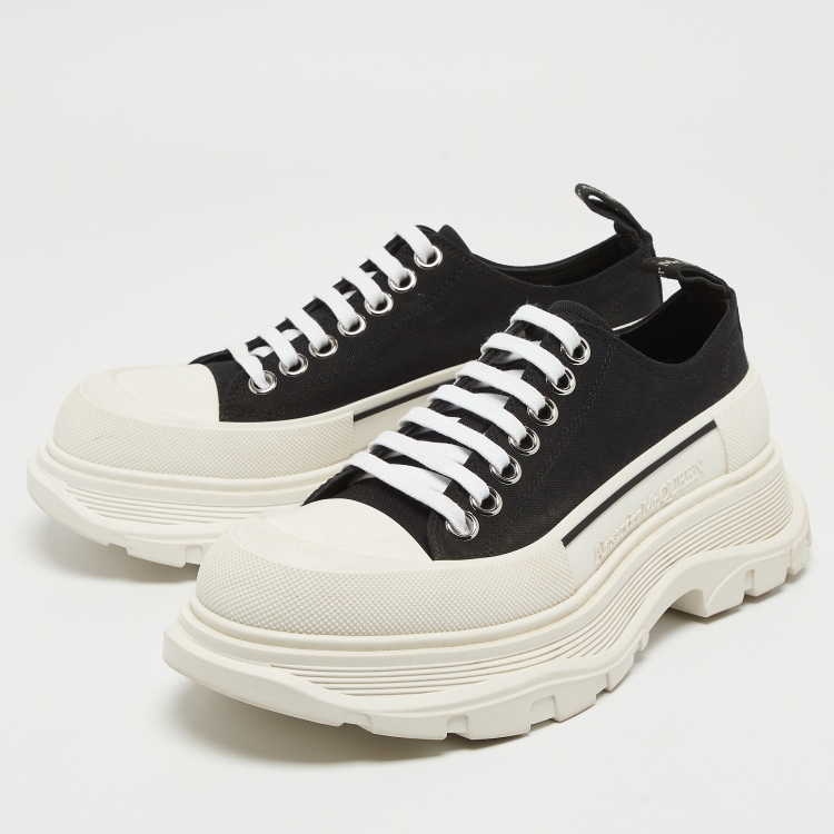 Pre Owned Alexander McQueen Black Canvas Tread Slick Sneakers Size 38