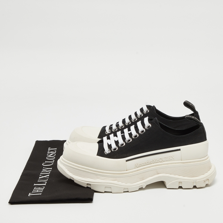 Pre Owned Alexander McQueen Black Canvas Tread Slick Sneakers Size 38