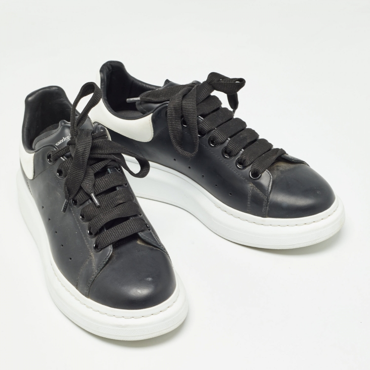 Pre Owned Alexander McQueen Black/White Leather Oversized Sneakers Size 38