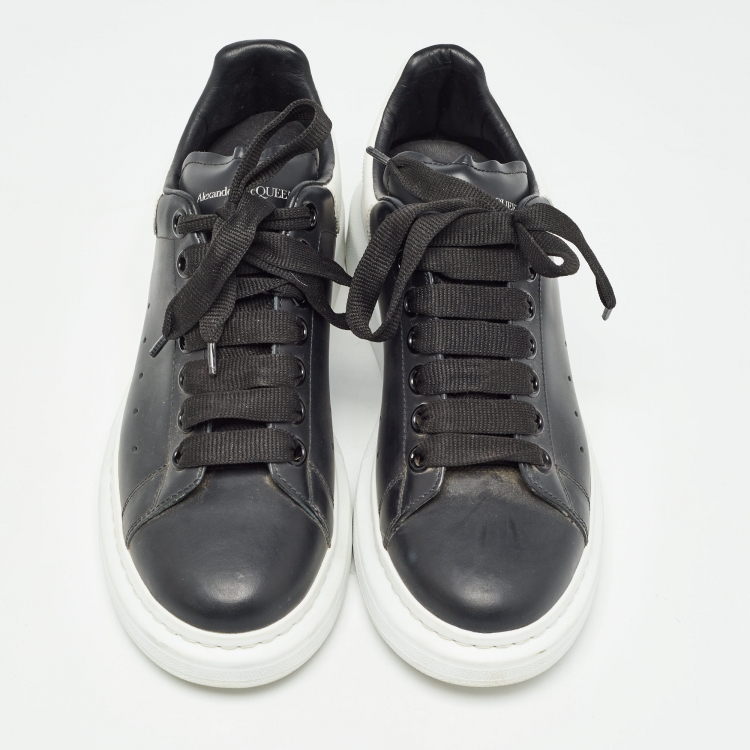 Pre Owned Alexander McQueen Black/White Leather Oversized Sneakers Size 38