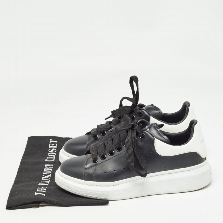 Pre Owned Alexander McQueen Black/White Leather Oversized Sneakers Size 38