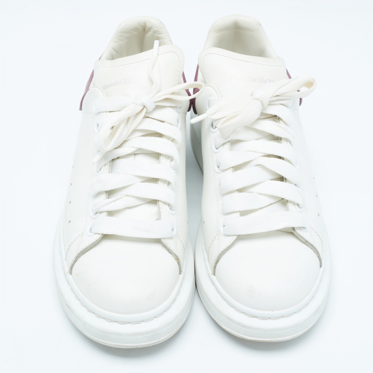 Pre Owned Alexander McQueen White/Purple Leather Larry Sneakers Size 38.5