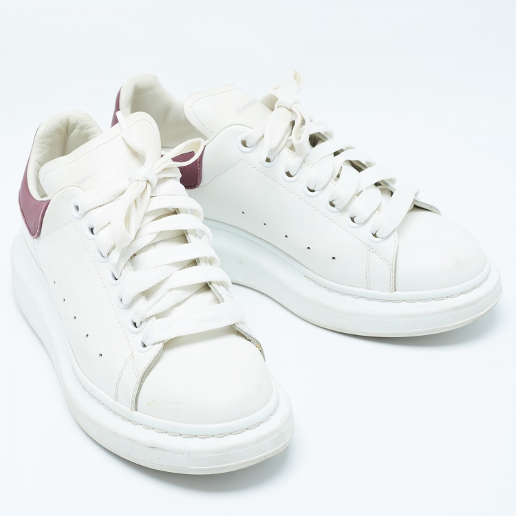 Pre Owned Alexander McQueen White/Purple Leather Larry Sneakers Size 38.5