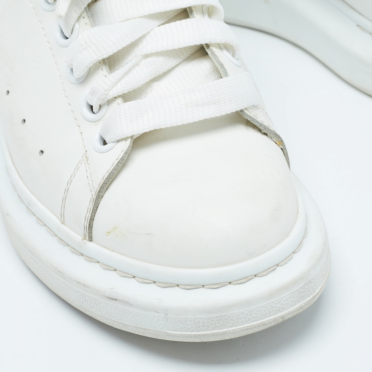 Pre Owned Alexander McQueen White/Purple Leather Larry Sneakers Size 38.5