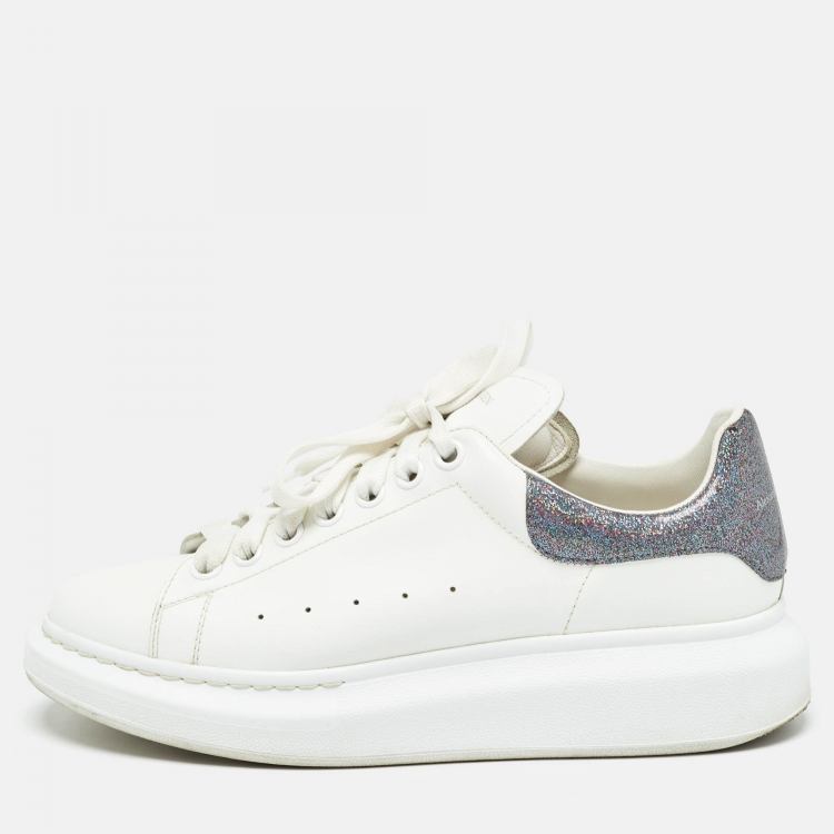 Alexander McQueen White Silver Glitter and Leather Oversized Sneakers Size 40 Alexander McQueen The Luxury Closet