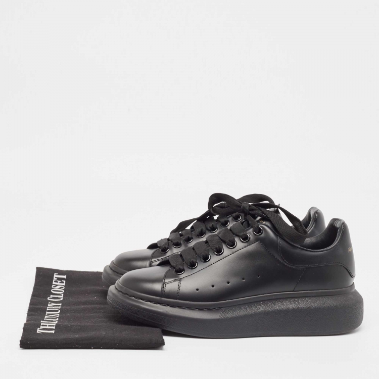 Pre Owned Alexander McQueen Black Leather Oversized Court Sneakers Size 39