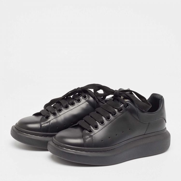 Pre Owned Alexander McQueen Black Leather Oversized Court Sneakers Size 39