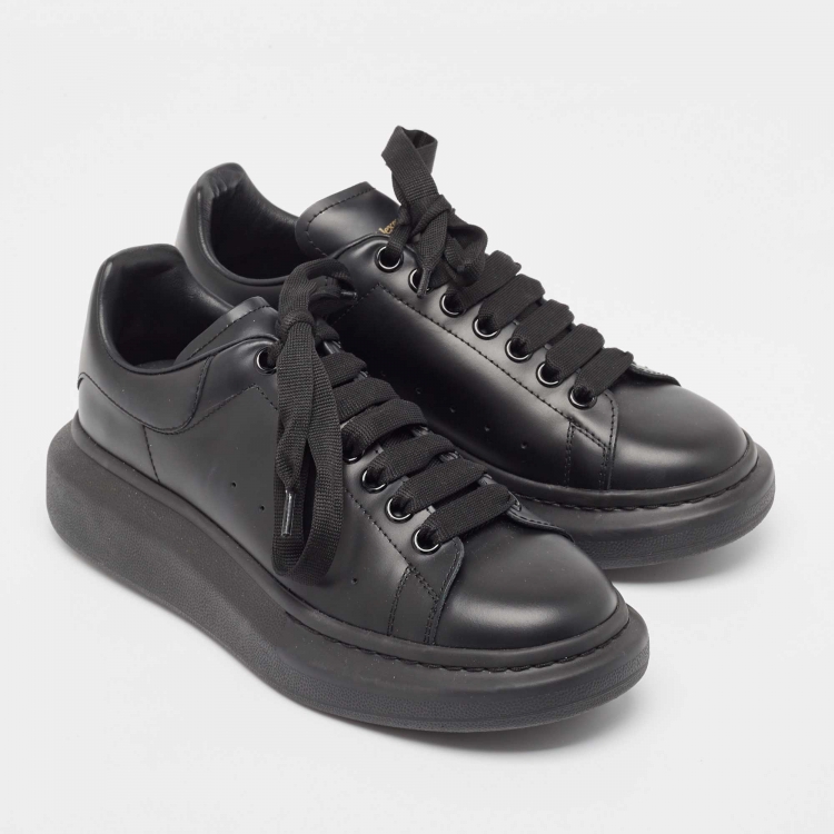 Pre Owned Alexander McQueen Black Leather Oversized Court Sneakers Size 39