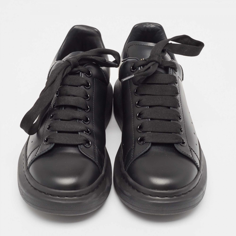 Pre Owned Alexander McQueen Black Leather Oversized Court Sneakers Size 39
