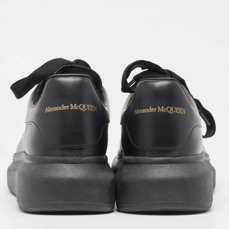Pre Owned Alexander McQueen Black Leather Oversized Court Sneakers Size 39