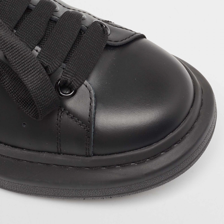 Pre Owned Alexander McQueen Black Leather Oversized Court Sneakers Size 39