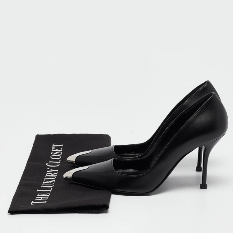Pre Owned Alexander McQueen Black Leather Punk Pointed Toe Pumps Size 36.5