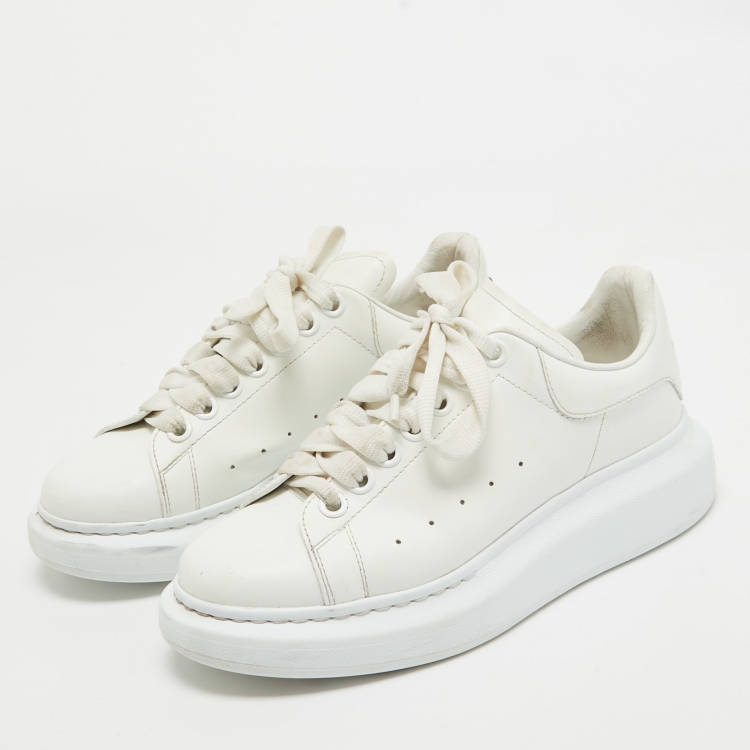 Pre Owned Alexander McQueen Off White Leather Larry Sneakers Size 37.5