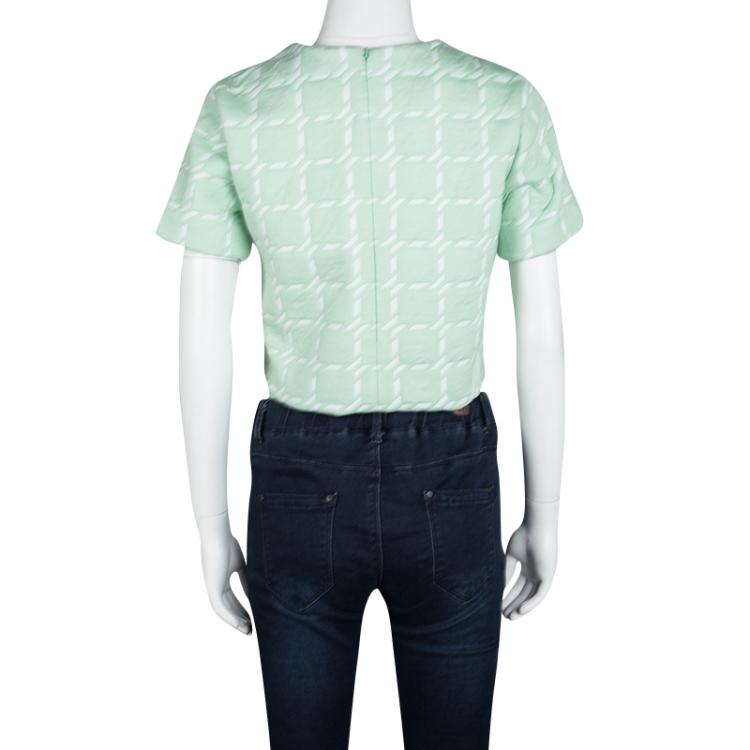 Pre Owned T by Alexander Wang Peppermint Green Jumbo Houndstooth Pattern Crop Top S 