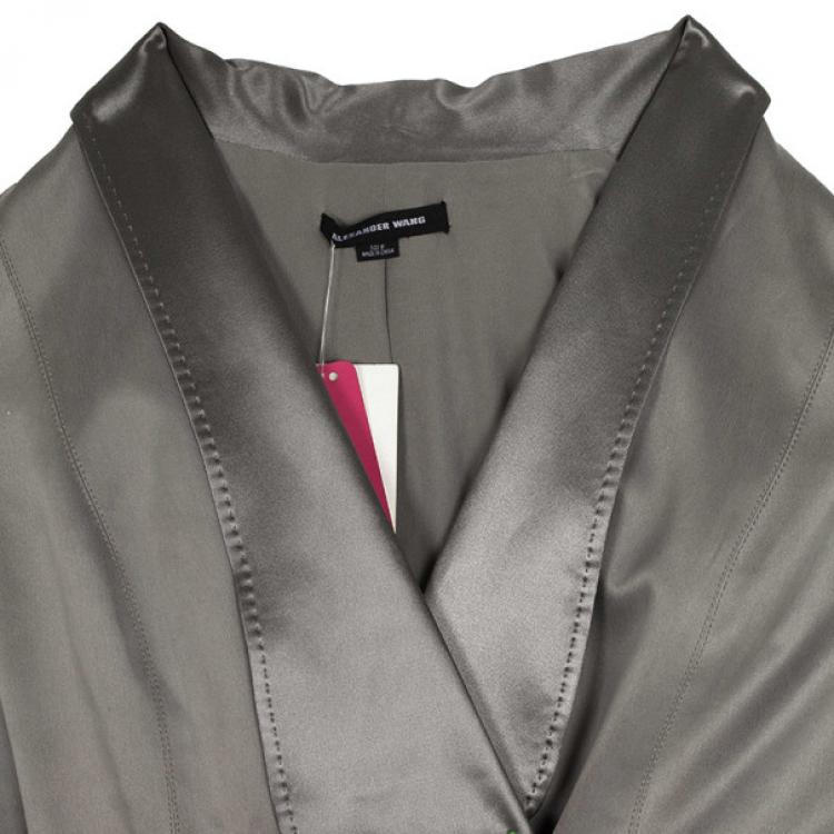 Pre Owned Alexander Wang Grey Matt Satin Wrap Dress M