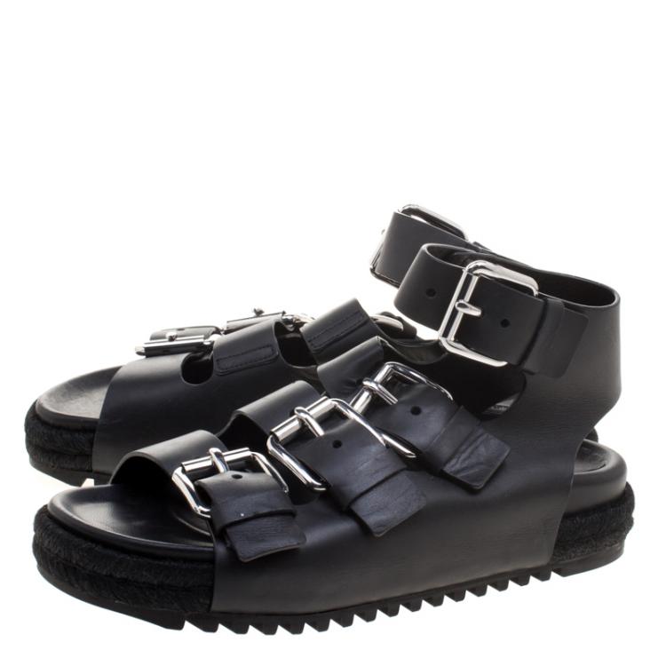 Pre Owned Alexander Wang Black Buckle Detail Leather Idina Espadrille Flat Sandals Size 40