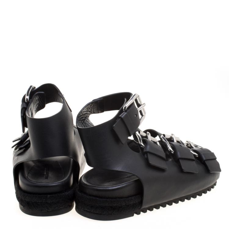 Pre Owned Alexander Wang Black Buckle Detail Leather Idina Espadrille Flat Sandals Size 40