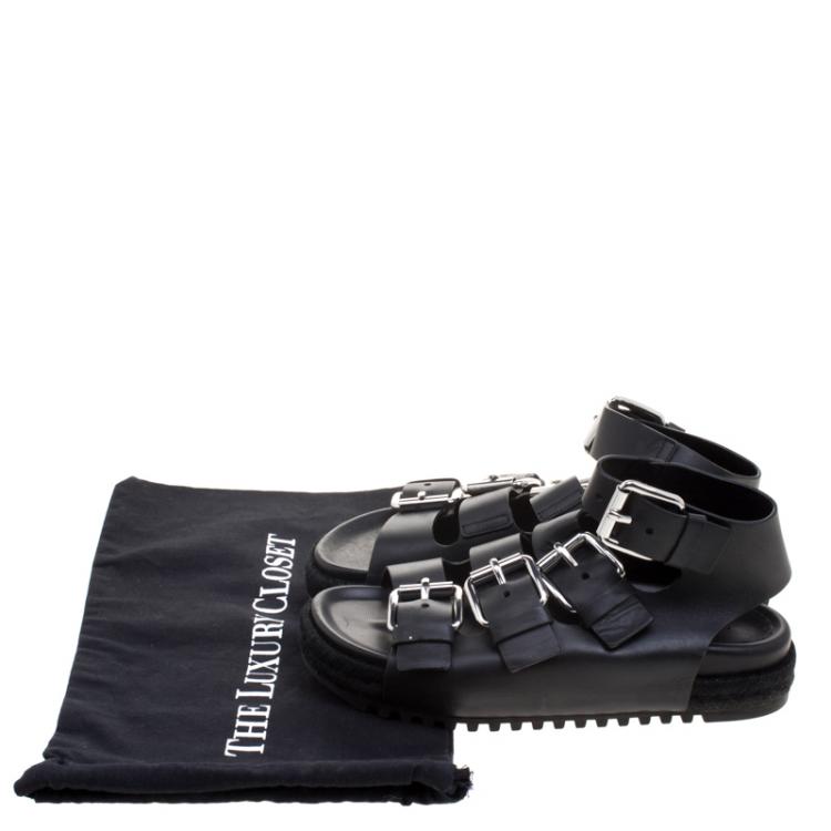 Pre Owned Alexander Wang Black Buckle Detail Leather Idina Espadrille Flat Sandals Size 40