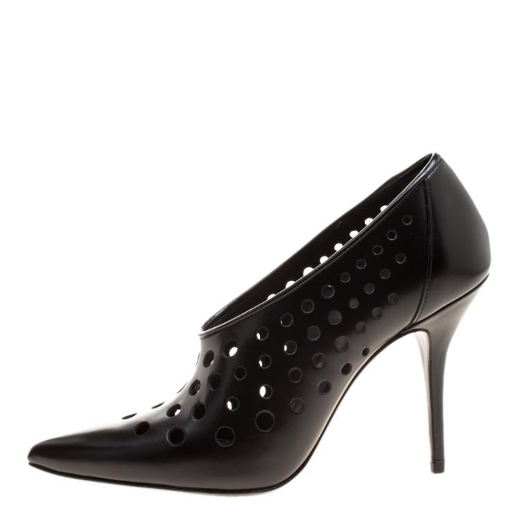 Pre Owned Alexander Wang Black Perforated Leather Magdalenda Cutout Ankle Booties Size 37