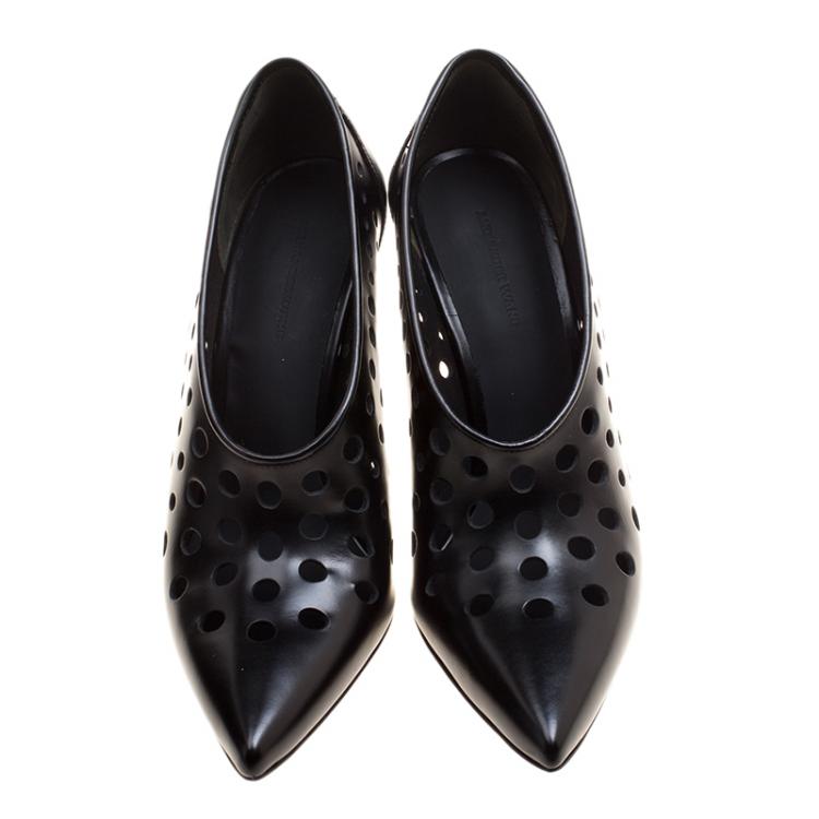 Pre Owned Alexander Wang Black Perforated Leather Magdalenda Cutout Ankle Booties Size 37