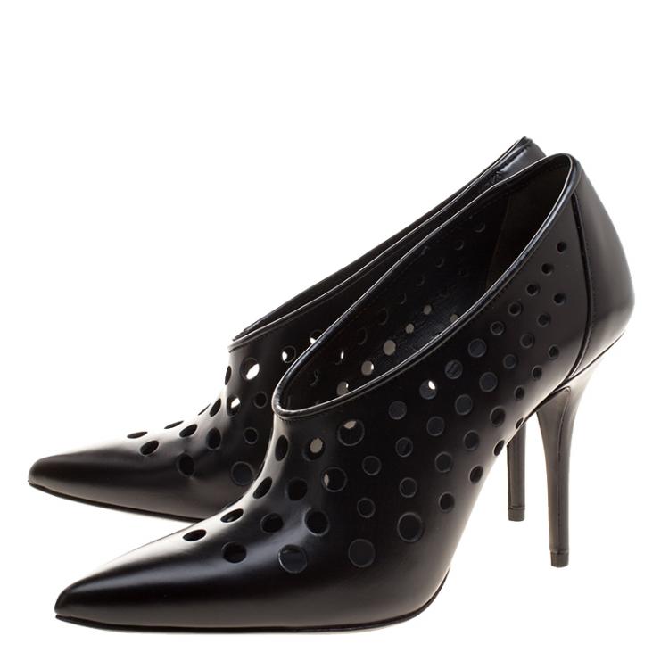 Pre Owned Alexander Wang Black Perforated Leather Magdalenda Cutout Ankle Booties Size 37