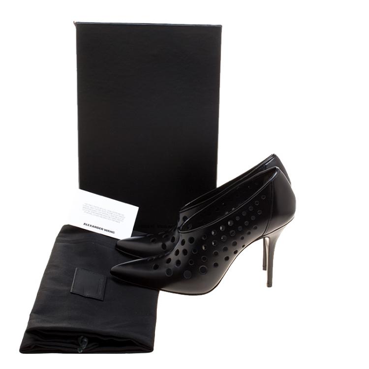 Pre Owned Alexander Wang Black Perforated Leather Magdalenda Cutout Ankle Booties Size 37
