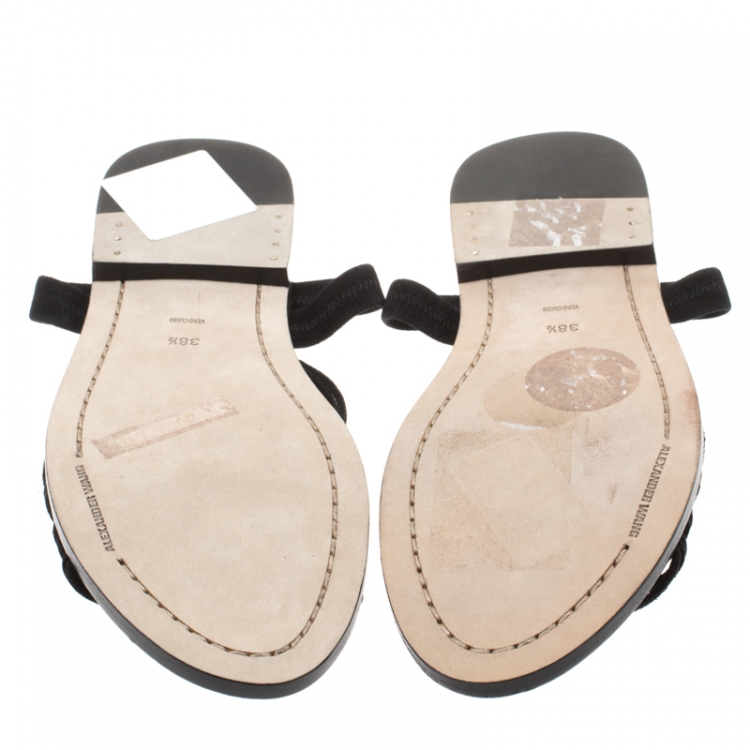 Pre Owned Alexander Wang Black Strappy Suede Tessa Flat Sandals Size 38.5