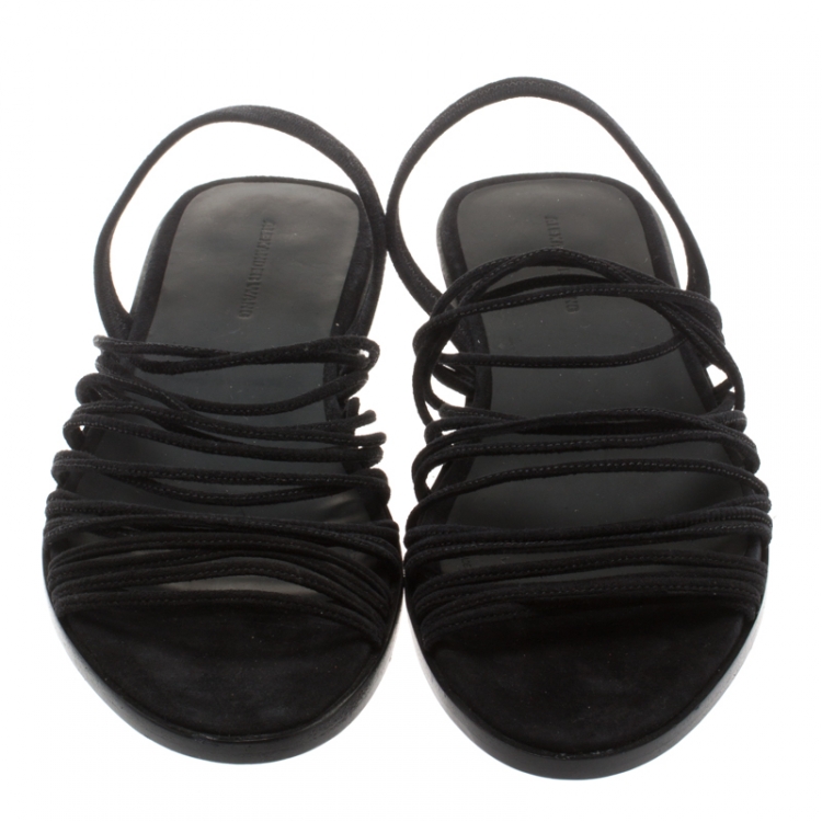 Pre Owned Alexander Wang Black Strappy Suede Tessa Flat Sandals Size 38.5