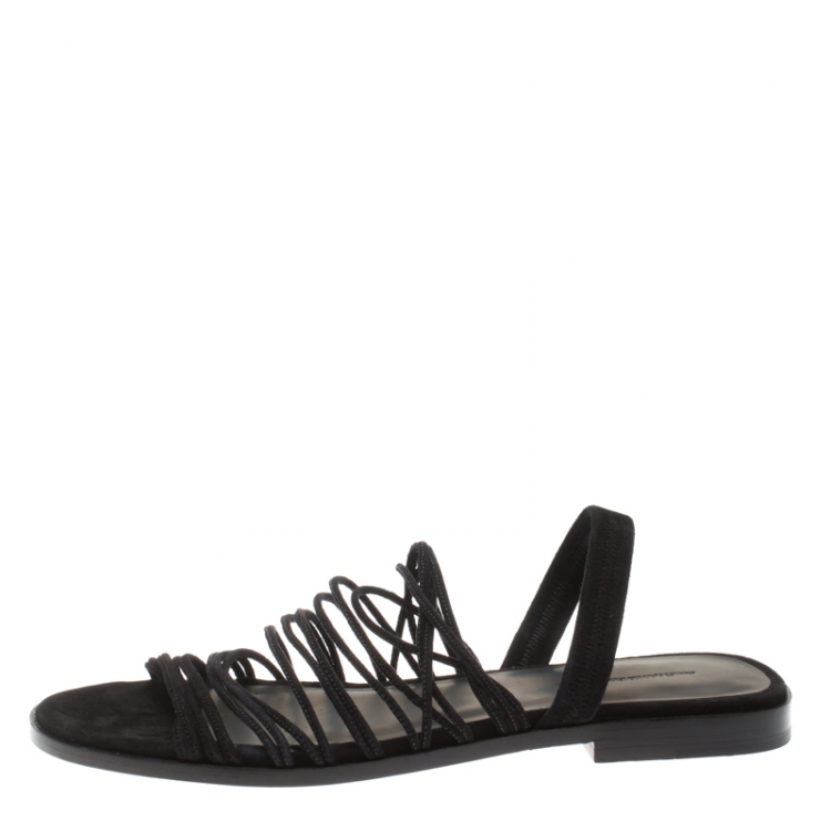 Pre Owned Alexander Wang Black Strappy Suede Tessa Flat Sandals Size 38.5
