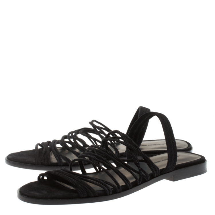 Pre Owned Alexander Wang Black Strappy Suede Tessa Flat Sandals Size 38.5