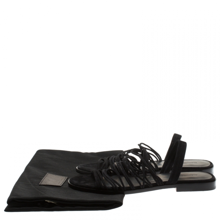 Pre Owned Alexander Wang Black Strappy Suede Tessa Flat Sandals Size 38.5