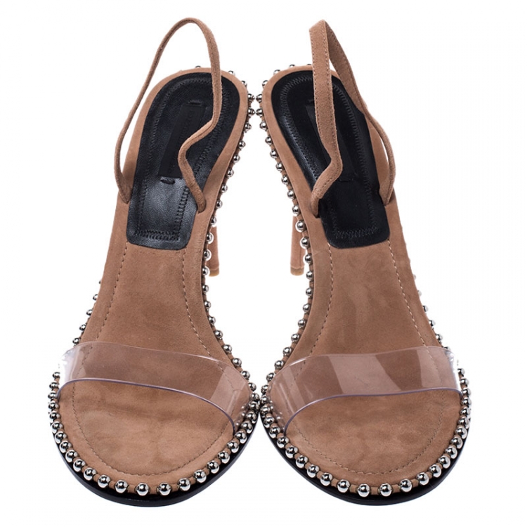 Pre Owned Alexander Wang Beige Suede And PVC Studded Slingback Nova Sandals Size 41