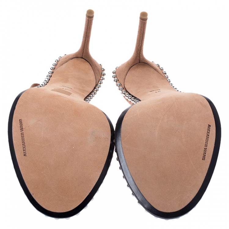 Pre Owned Alexander Wang Beige Suede And PVC Studded Slingback Nova Sandals Size 41