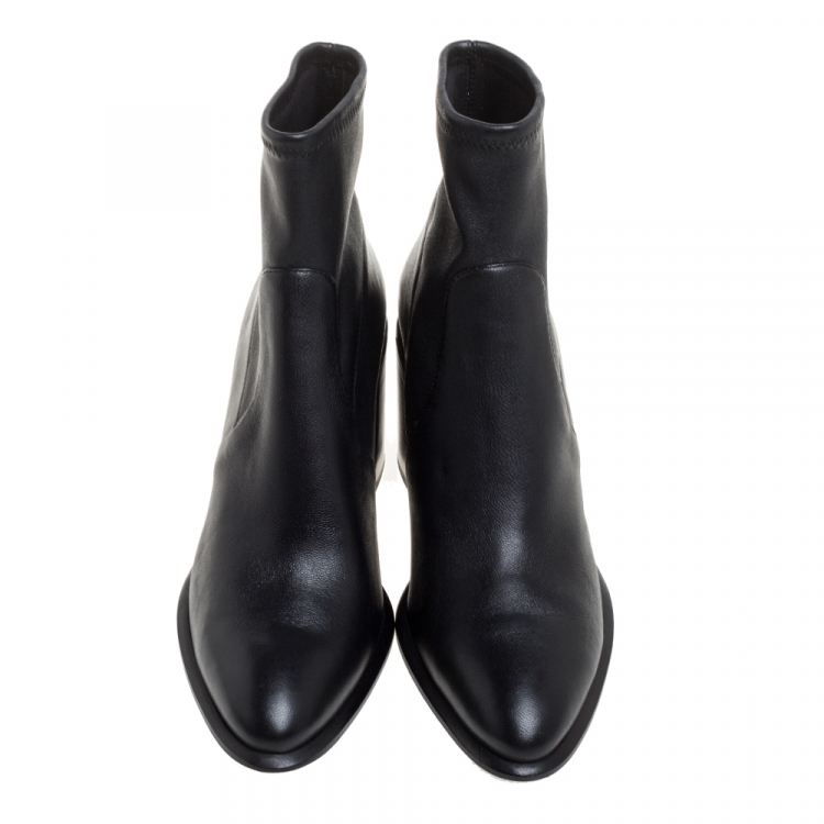Pre Owned Alexander Wang Black Leather Stretch Anna Ankle Boots Size 38