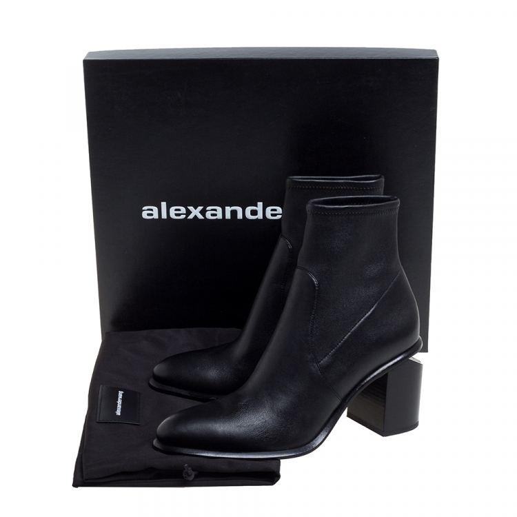 Pre Owned Alexander Wang Black Leather Stretch Anna Ankle Boots Size 38