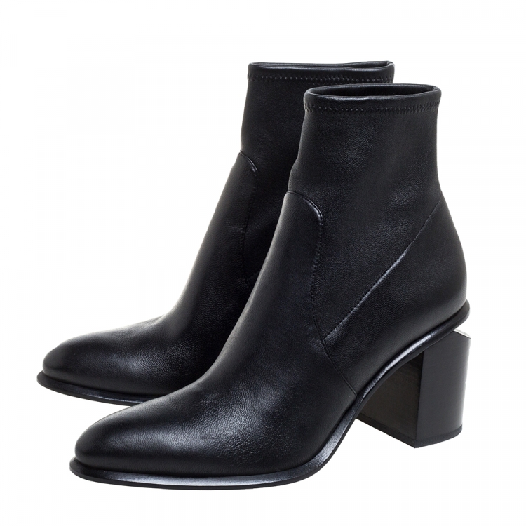Pre Owned Alexander Wang Black Leather Stretch Anna Ankle Boots Size 38