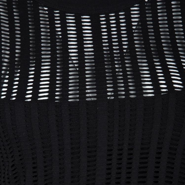Pre Owned T by Alexander Wang Black Perforated Knit Short Sleeve Dress L